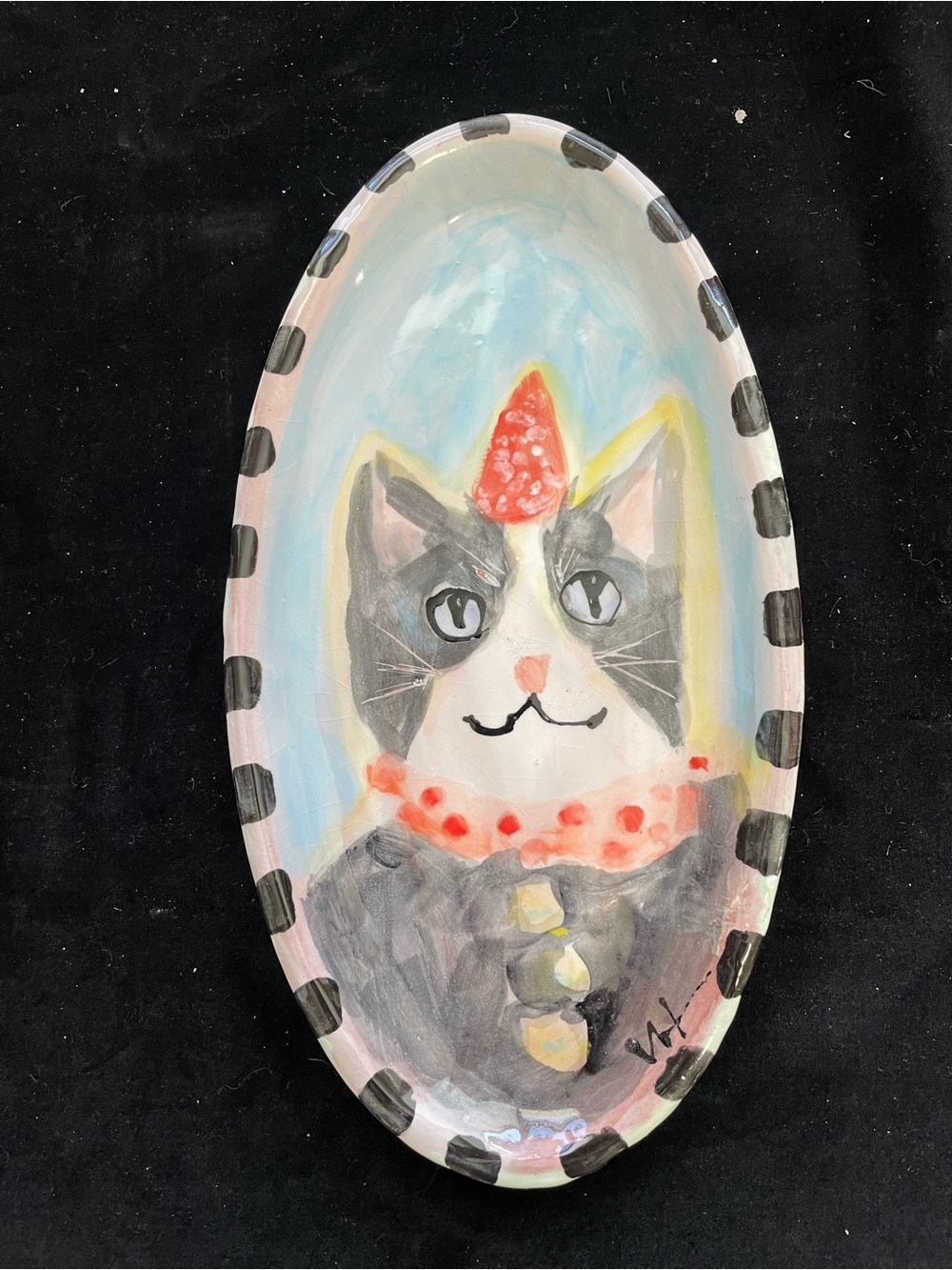 Handmade Ceramic Terra Serving Tray” Cat Design 11” X6”Original Design